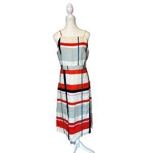 Ann Taylor | Blue/Orange/White Stripped Linen Blend Midi Dress | 6